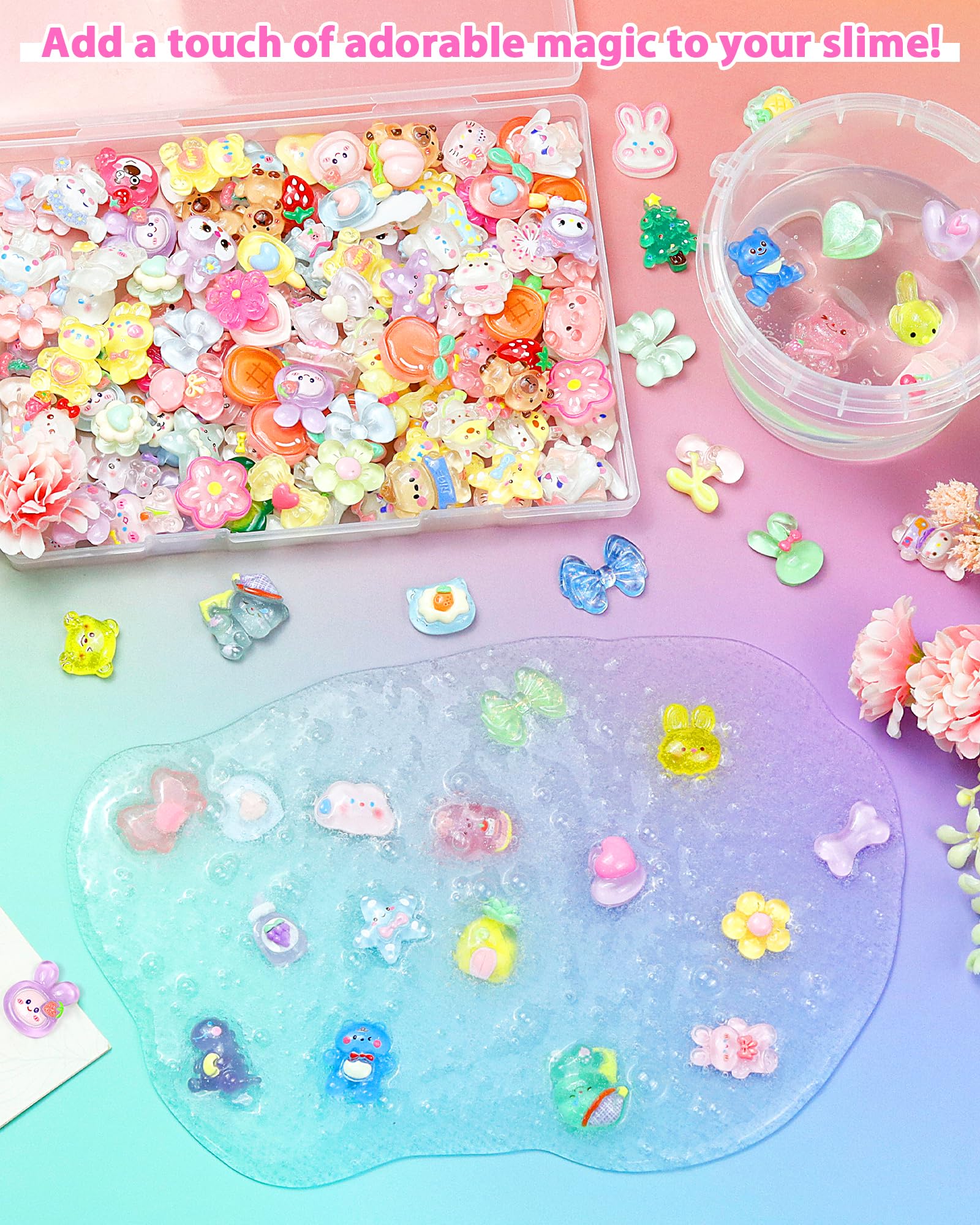 FIVEIZERO 100PCS Cute Slime Charms Bulk Set – Kawaii Flatback Resin Charms for Crafts, Mini Decoden Acrylic Embellishments for Phone Junk Cases, Scrapbooking & DIY Decoration (Multicolor)