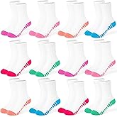 SPTRAMLE 12 Pairs Girls Crew Socks, Kids Athletic Socks for Toddler Girls (1-14 Years) Calf Cotton Sock School Running Sports