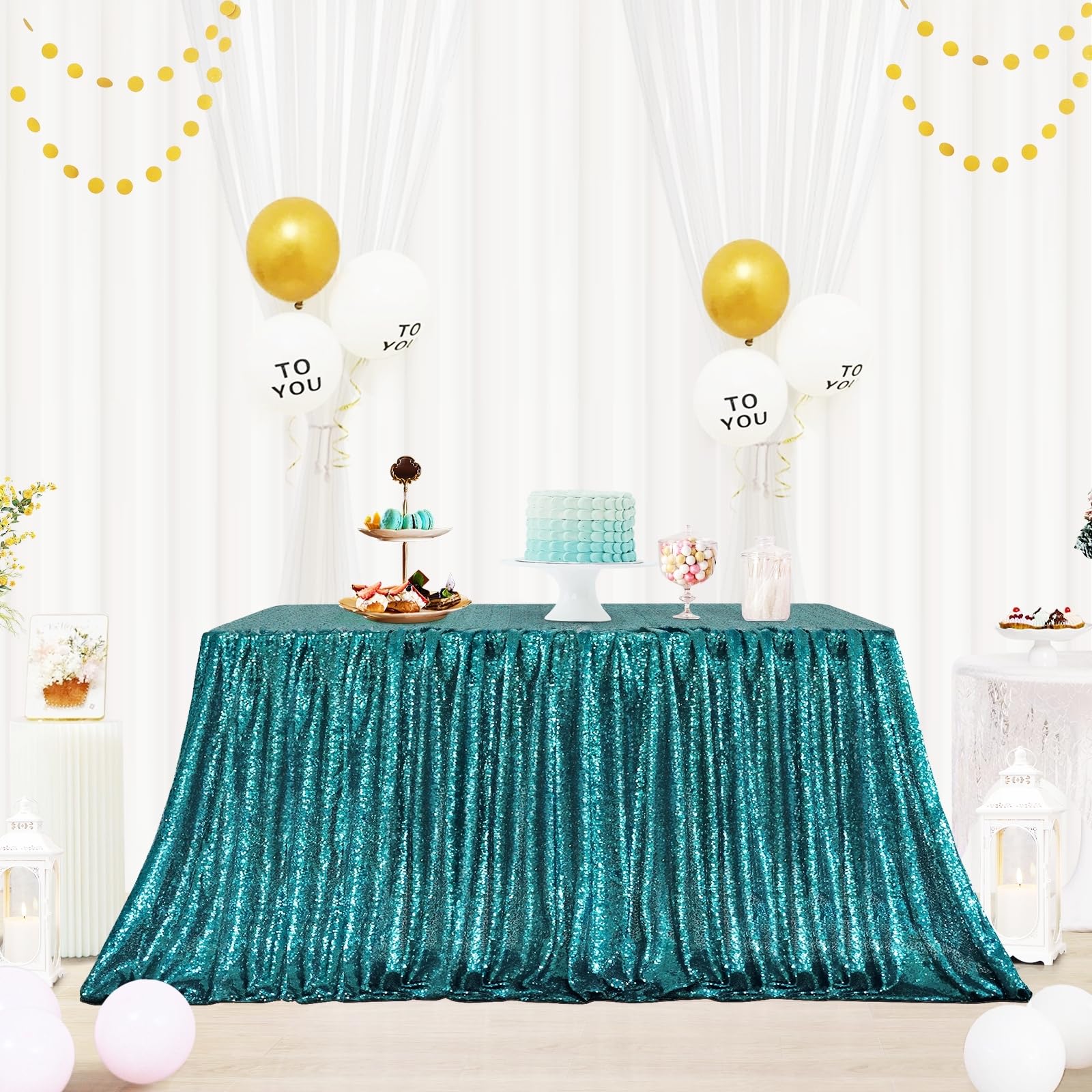 Eternal Beauty 60'' X 102'' Sequin Tablecloth Wedding Banquet Party Rectangle Table Cover, Teal