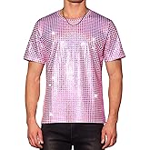 Lars Amadeus Metallic T-Shirt for Men's Round Neck Short Sleeves Sparkle Glitter Shirts