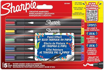 Sharpie Creative Marker Acrylic Paint Pens 5 Count Assorted Colours Bullet Tip
