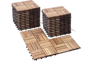 VICTORY RELAX Acacia Wood Flooring Interlocking Deck Tiles for Patio Decor 27 Pcs 12 Slats - Waterproof Indoor & Outdoor Decor - Balcony Garden Decking Tile (11,81 * 11,81 * 0,94 inches)