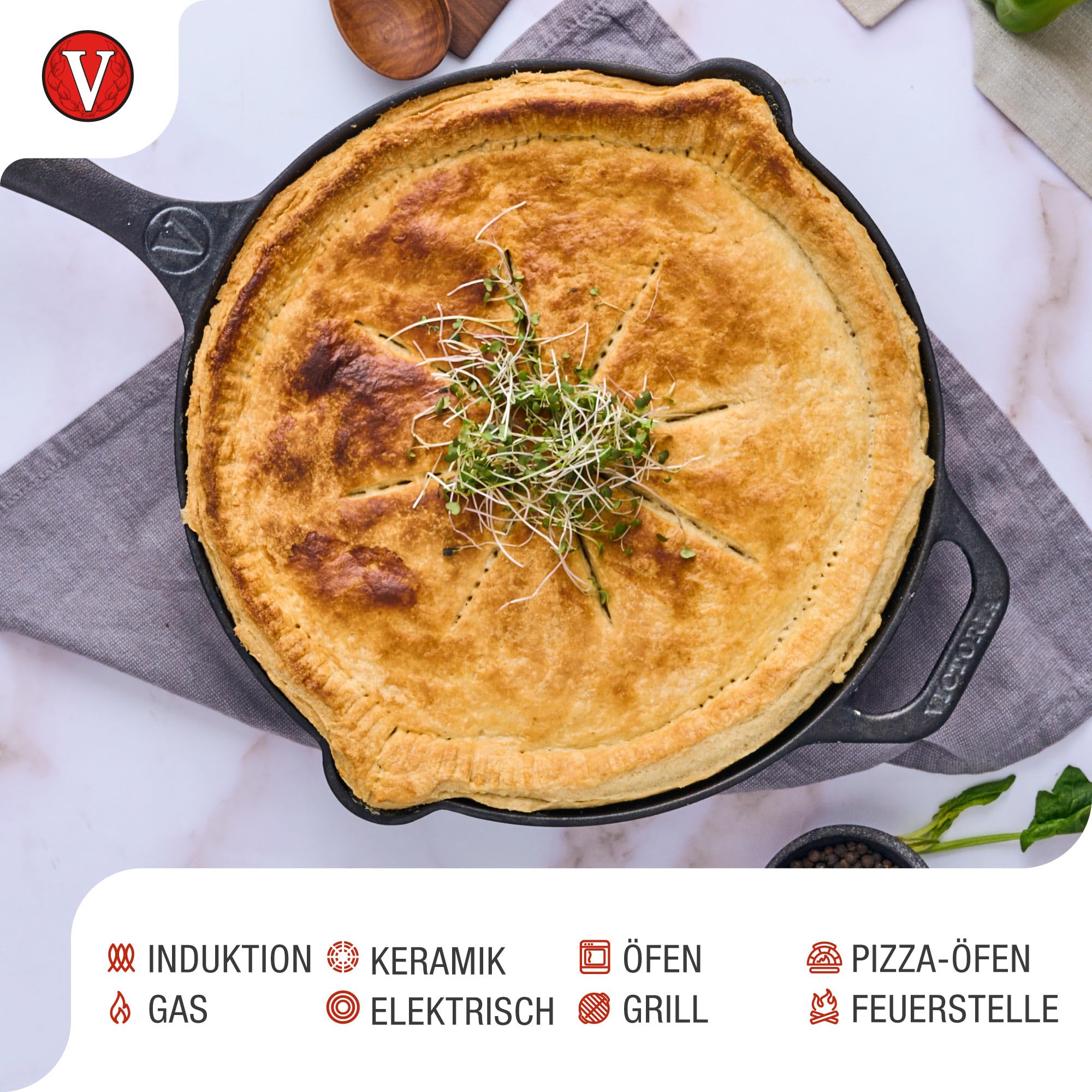 VICTORIA Bratpfanne Emaillierte Gusseisenpfanne Induction 25cm Bratpfanne Geeignet für Feuer, Grill, Backofen, Ceranfeld, Gas, Cast Iron Skillet, Toxic Free Kochgeschirr ohne PTFE oder PFOA 4