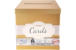 Merry Expressions 10" Gold Card Box, Card Holder For Party, Money Gift Box for Wedding Reception, Graduation, Birthday, Sweet 16 Parties, Bridal & Baby Shower - Large - Wedding Gift Table Decoration