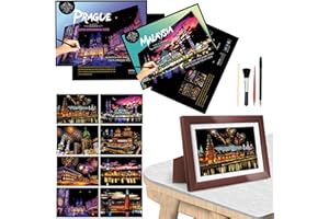 BULCHIGN Scratch Art Paper for Adults Foil Art - Colorful City Series, Scratch Painting for Adults/Teens, Scratch and Sketch Craft Gift | Foil Engraving Scratch Art Adult (Set 2)