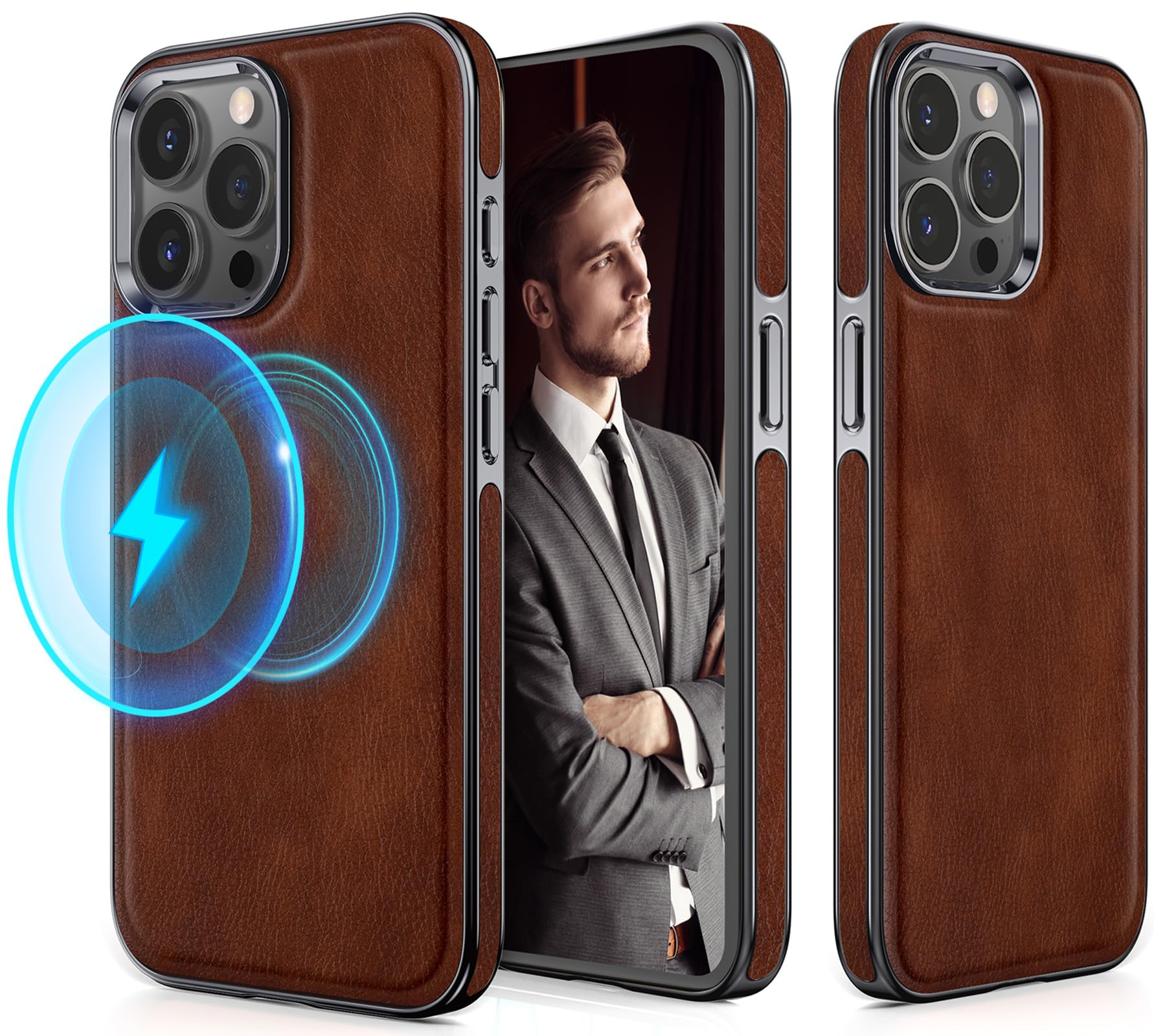 Photo 1 of LOHASIC for iPhone 15 Pro Leather Case, Upgraded Magnetic Luxury Business Classic Non Slip Grip Flexible Protective Cover Compatible with Magsafe 2023 New Released 6.1 inch - Dark Brown