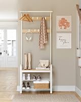 VASAGLE Coat Rack with Shoe Storage Bench 4-in-1 Oak Cream HSR40W view 9