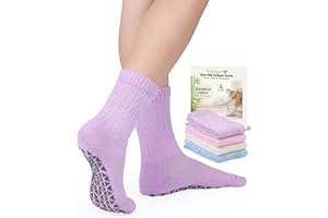 Frelimiu Diabetic Socks with Grippers for Women-4 Pairs Bamboo Viscose Hospital Grip Socks, Non Slip Crew Socks with Non Bind