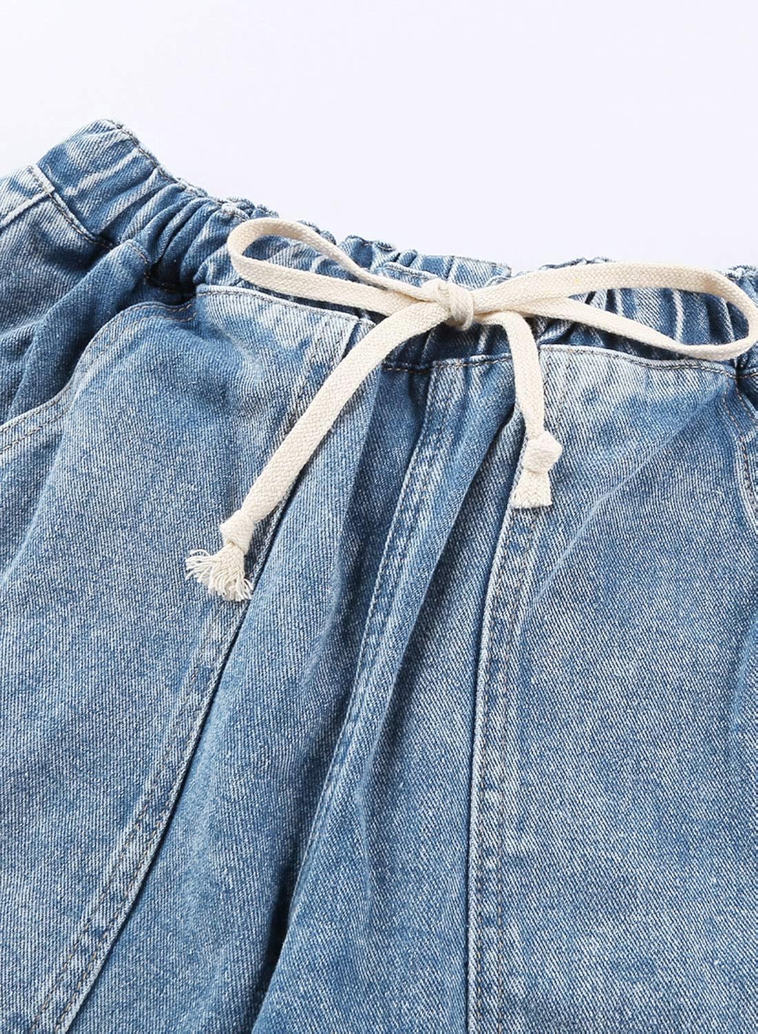 Sidefeel Women Pull-on Distressed Denim Joggers Elastic Waist Stretch Pants at  Women's Jeans store