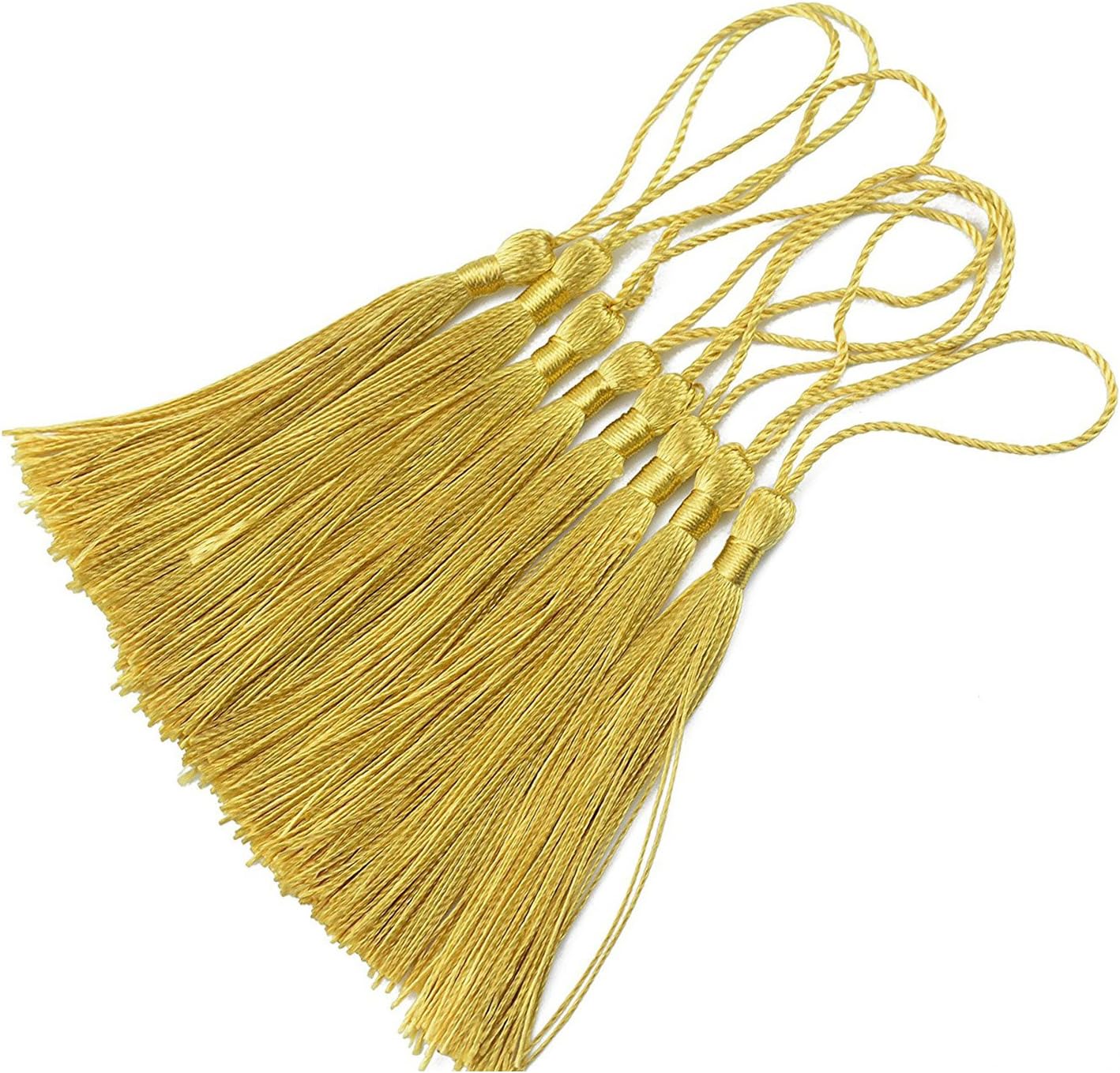 Vranky Gold (100-Pack) 13cm/5 Inch Silky Floss Bookmark Tassels with 2-Inch Cord Loop and Small Chinese Knot for Bookmarks, Jewelry Making, Souvenir, Party Favors, Art and Craft Project