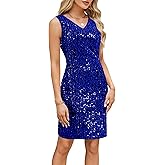 GRACE KARIN Sequin Dress for Women 2025 Sleeveless V-Neck Sparkly Glitter Cocktail Party Club Bodycon Dress