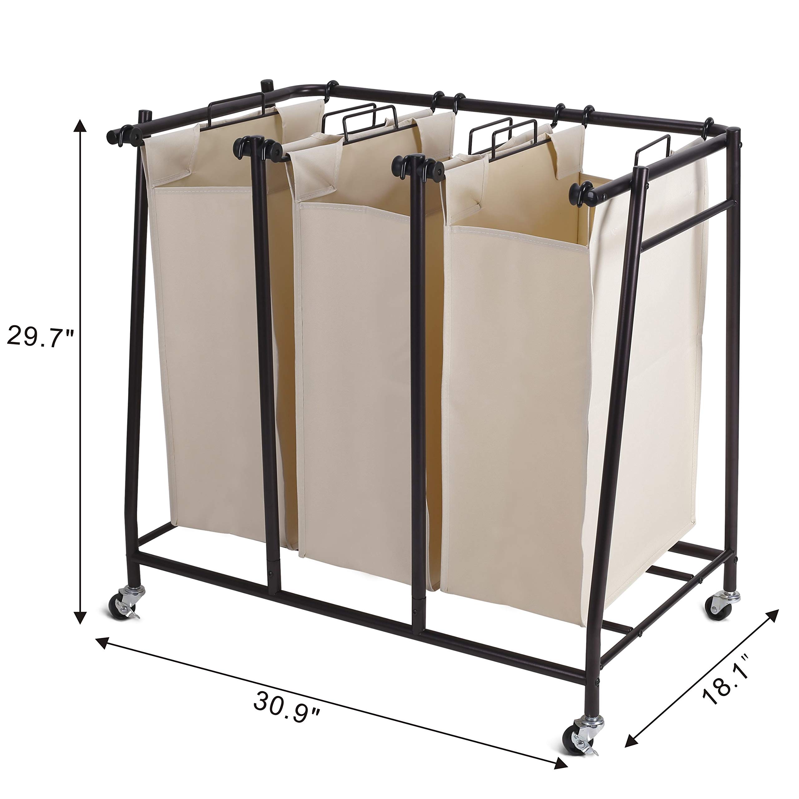 Mythinglogic Laundry Sorter Rolling Laundry Hamper with 3 Removable Laundry Bags Heavy-Duty Laundry Room Organizer Laundry Cart with Wheels Oil Rubbed Bronze
