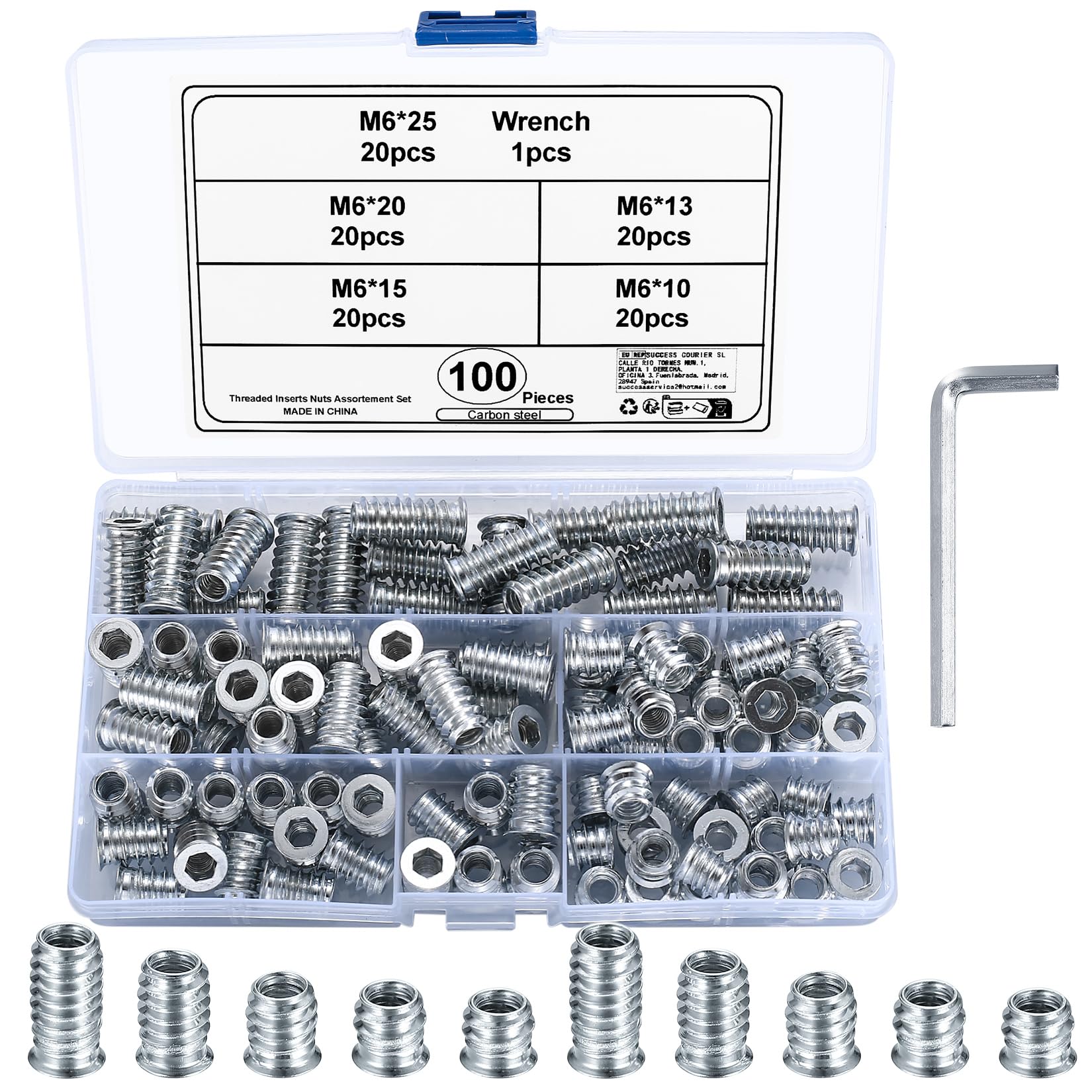 M6 Threaded Inserts for Wood, 100 Pcs Threaded Insert Nuts, Hex Threaded Inserts, Flanged Socket Nuts, Hex Socket Drive Screw-in Fasteners for Wood Timber Furniture — image 1