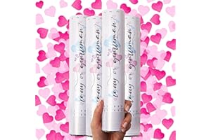 PrimePure Gender Reveal Confetti Cannon - Biodegradable Heart Shaped Confetti Poppers - Pink, 4 Pack - Baby Girl Gender Reveal Party Poppers - Pink Paper Baby Party Supplies Pop Gun