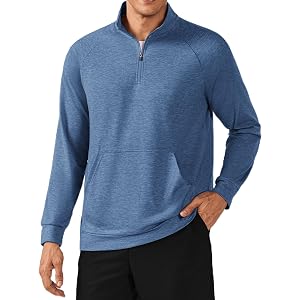 PINSPARK Men's Quarter Zip Pullover Lightweight Long Sleeve Sweatshirts | Mock neck, raglan long sleeve, kangaroo pocket. Cla