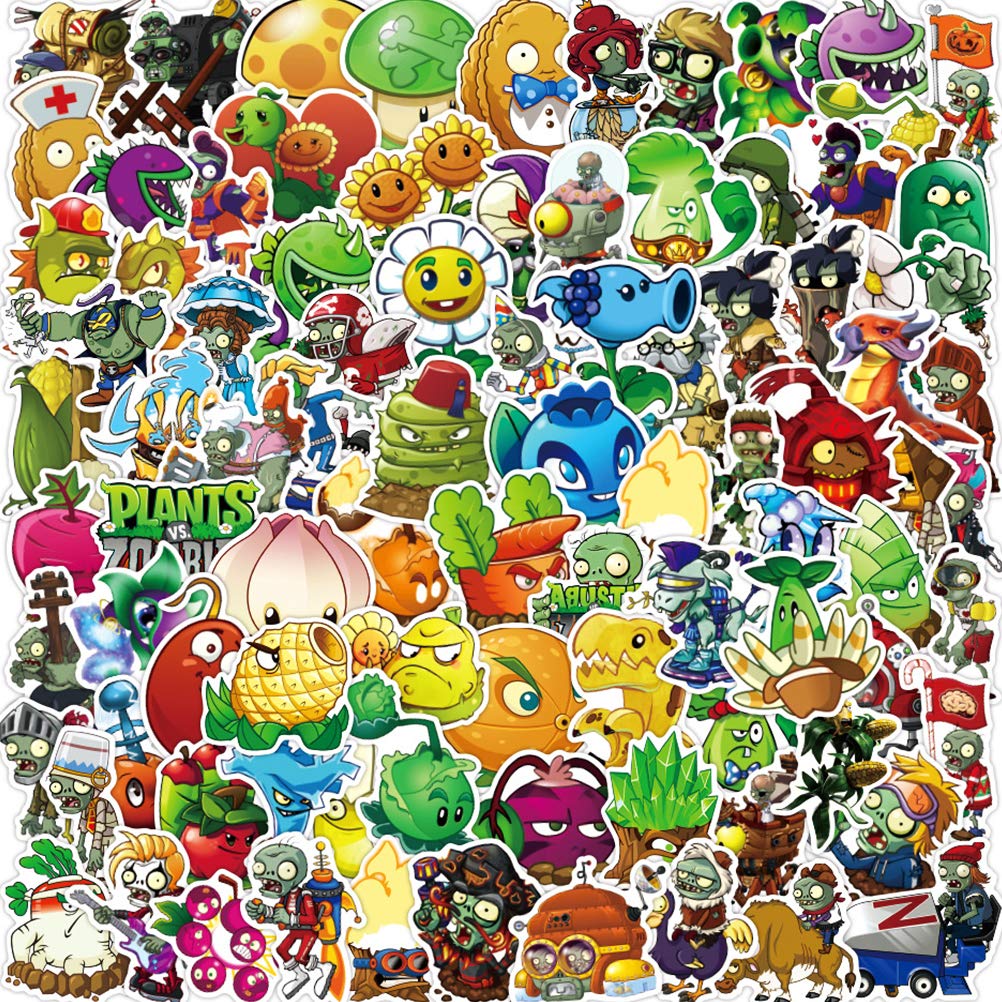 Game Plants Vs Zombies Stickers YUESEN 100pcs Anime Stickers Waterproof Graffiti Stickers for Kids Laptop Luggage Guitar Refrigerator Bike Cup DIY Decorative Decal Children's Toy
