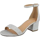 Over the Toe Strap Ankle Wrap Strap Heel Open Toe Block Heel 2" Low, Silver, 8