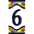 ART ESCUDELLERS House Number Tile, Ceramic, Sign Tile, Decorative Signs, Rustic Mediterranean, Multicolor, (4.29 x 2.13) inches