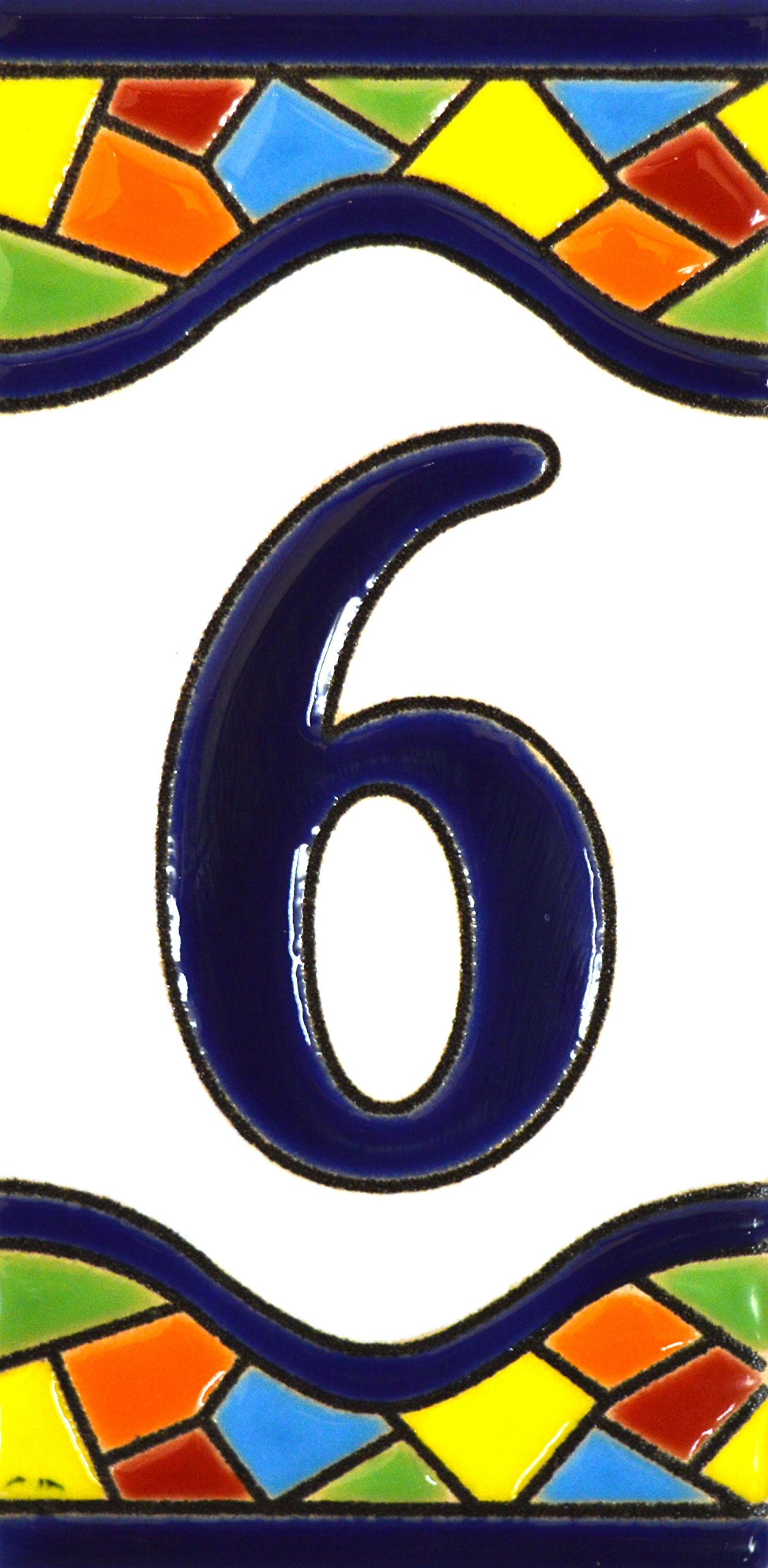 House numbers 4 inch. Handpainted house number tiles for signs, addresses and names. Address numbers for houses. House address numbers and letters. Design MOSAICO MEDIANO 4,29" x 2,13" (NUMBER 6)