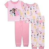 Disney Girls' 4-Piece Snug-fit Cotton Pajama Set, Soft & Cute for Kids