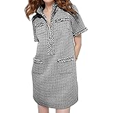 PEHMEA Womens Tweed Dress 2026 Short Sleeve Shift Mini Elegant Formal Work Cocktail Party Dresses