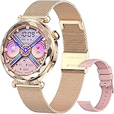 Welfiit Smart Watch for Women, Fitness Tracker for Android/iOS, 1.19" AMOLED Screen Smartwatches with Female Cycle, Heart Rate, Sleep Monitor, Activity Tracking (2 Watch Bands) (Gold)