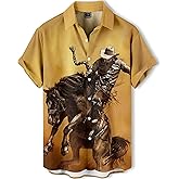 DADDYLOCO Men's Button Down Shirt Funny Western Printed Casual Summer Beach Party BBQ Short Sleeve Shirts