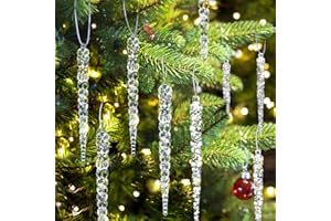 Jishi 24pk Christmas Icicle Ornaments for Christmas Tree Decorations, Hanging Acrylic Crystal Christmas Ornaments 5.1" Clear Plastic Icicles for Christmas Tree, Winter Wonderland Decorations Supplies