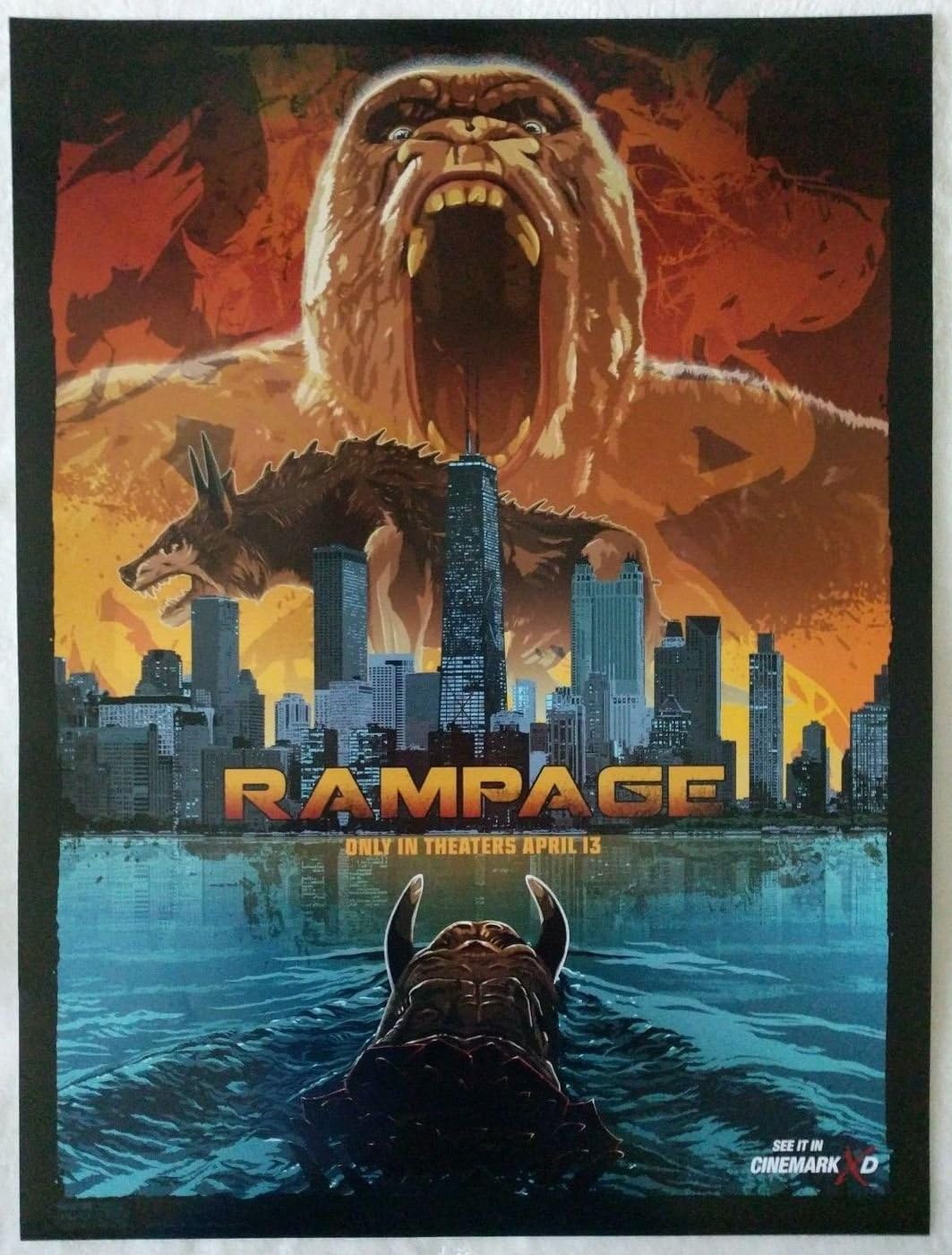 RAMPAGE 18"x24" Original Promo Movie Poster MINT Cinemark Dwayne The