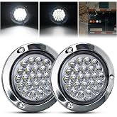 GOOACC 4Inch Round Tail Light 2PCS White w/Stainless Steel Chrome Bezel | 24LED Waterproof Reverse Day Running Lights for Truck Trailer RV Lorry Boat Tractor