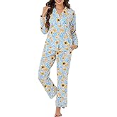 LUBOT 100% Cotton Pajamas for Women PJ Set Soft Button-Down 2 Piece Set Knitted Long Sleeve Sleepwear Loungewear XS-XXL
