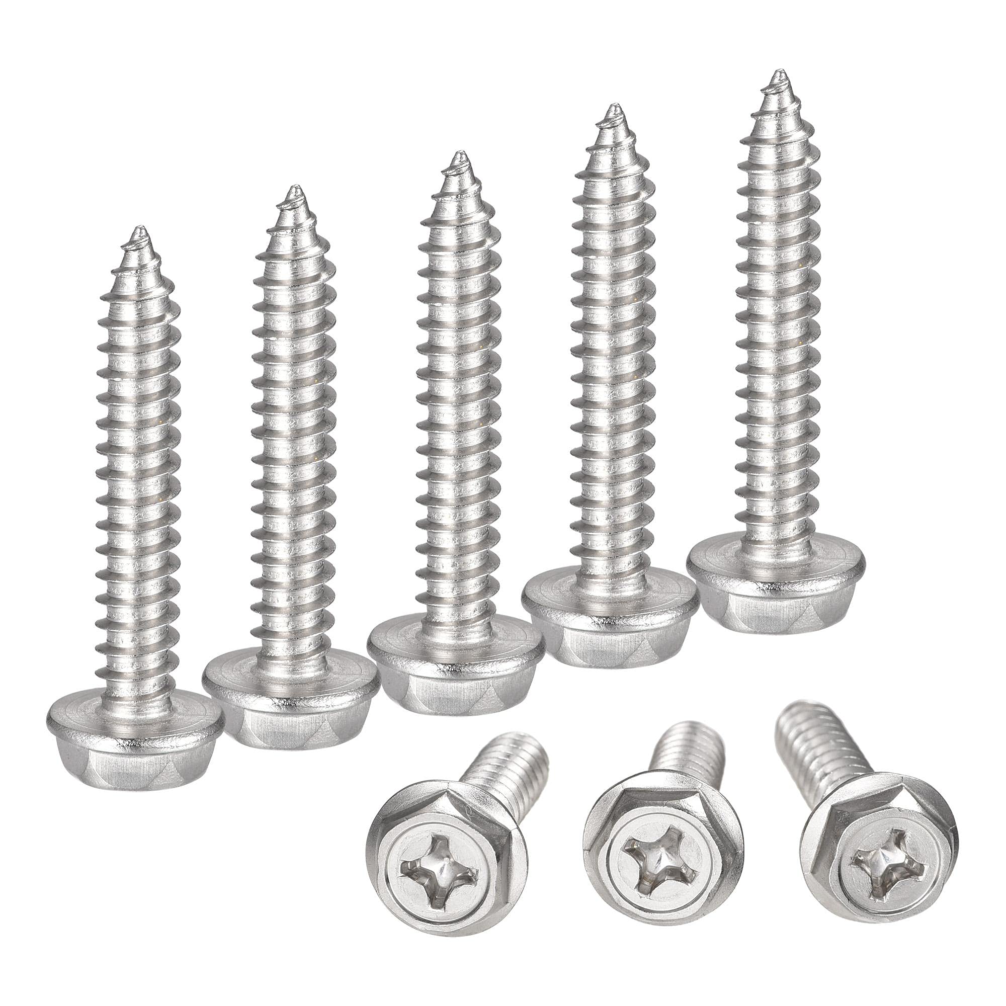 sourcing map Phillips Hex Washer Self Tapping Screws, M6 x 35mm 304 Stainless Steel Hex Flange Sheet Metal Screw 25pcs