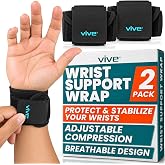 Vive Wrist Support Wrap (2 Pack) - Band for Tennis, Working Out, Golf | Sports - Adjustable Compression Strap for Tendonitis, Carpal Tunnel &amp; Arthritis - Men &amp; Women Protector Guards