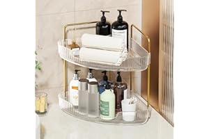 ARTCOCHAN Corner Bathroom Counter Organizer Skincare Organizer Perfume Organizer Bathroom Sink Organizer Bathroom Organizer Countertop for Storage, Bathroom Corner Shelf - Neat, Tidy & Efficient (2 Tier, Clear)