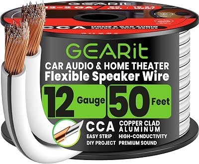 GearIT Pro Series Speaker Wire 2x4mm CCA 50 ft White 12 AWG Audio Cable
