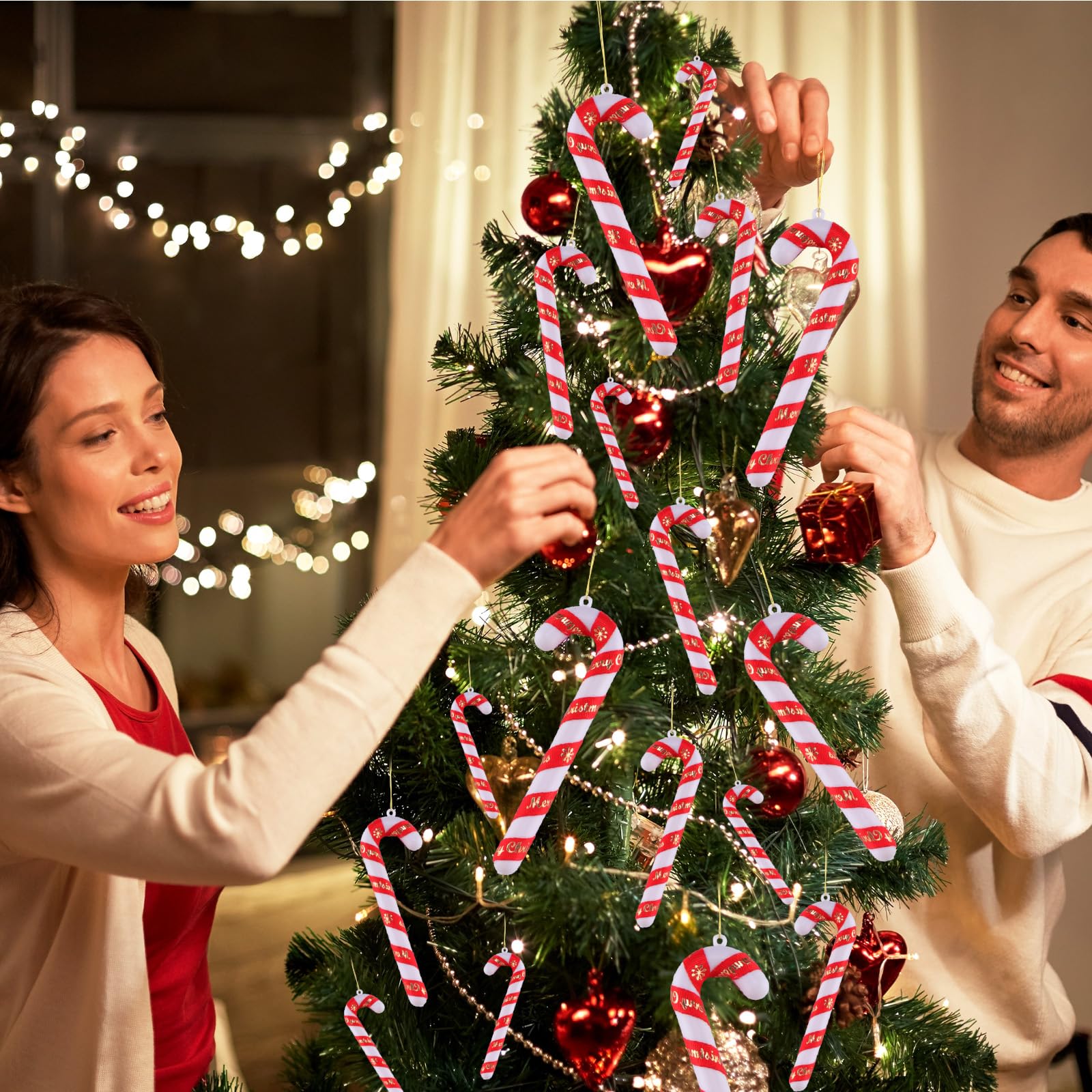 Photo 1 of 36 PCS Candy Cane Christmas Tree Decorations - Candy Cane Hanging Ornaments for Christmas Tree Decor Crafts Party Supplies