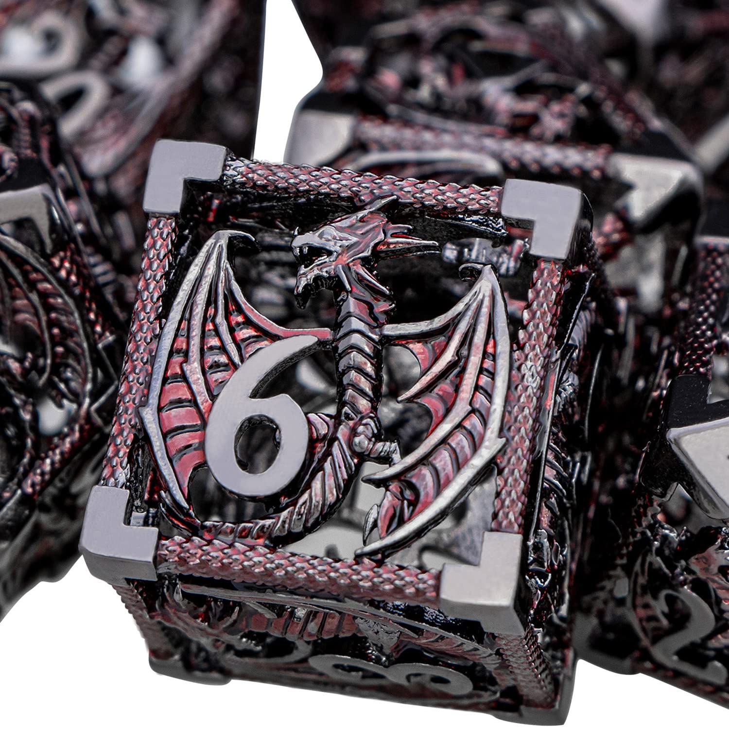 ARUOHHA Hollow DND Dice Set 7PCS Black Red Metal Dragons Dice with Gift Box, D and D Dice RPG Role Playing Games, Dungeons Polyhedral Dice Set D20 D12 D10 D8 D6 D4 — image 1