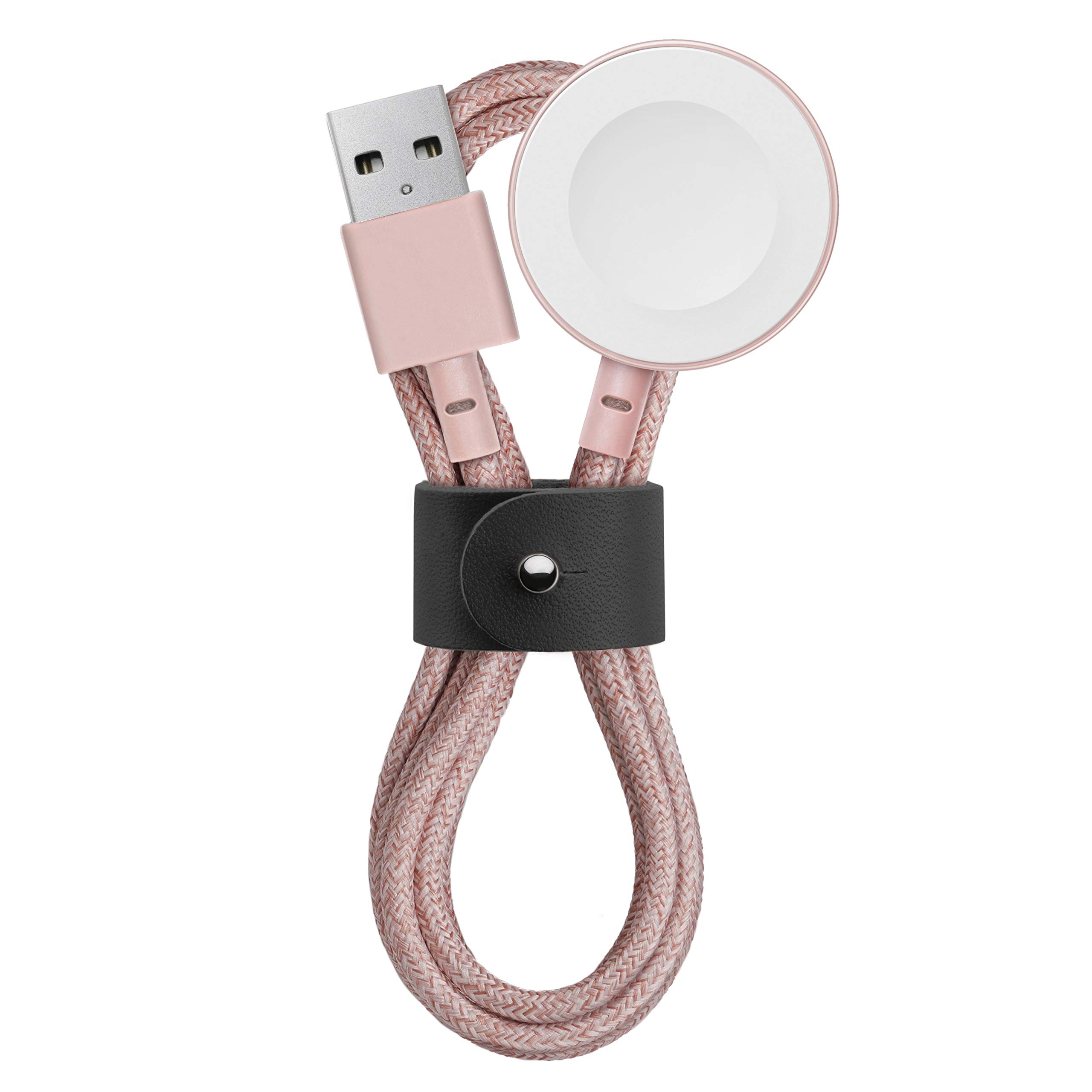 Native Union Belt Watch Cable - 4ft Ultra-Strong Reinforced [MFi Certified] Durable USB Charging Cable Compatible with Apple Watch, Leather Strap (Rose)