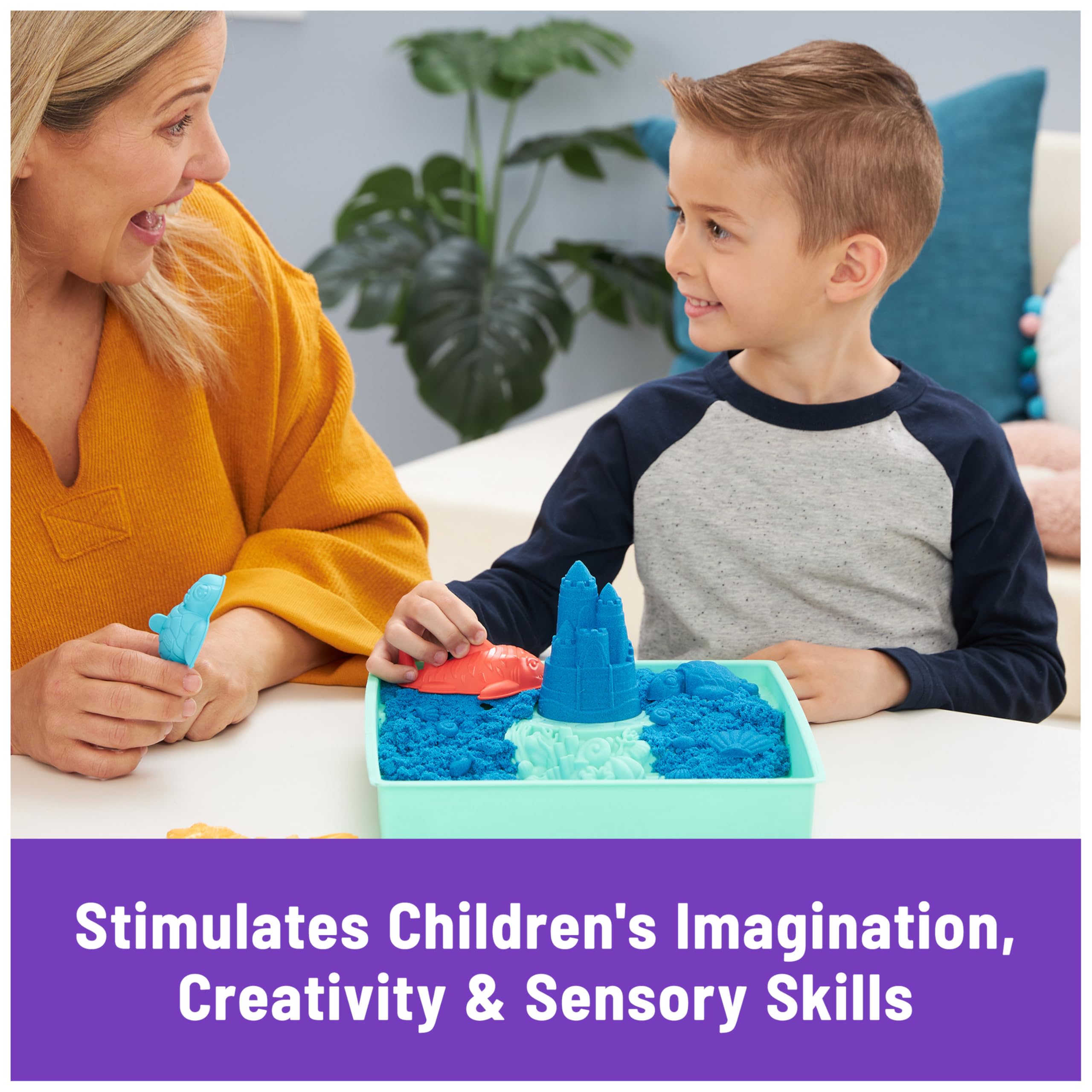 Kinetic Sand, Sandbox Set with 1lb Blue Play Sand, 4 Tools & Molds, Storage, Sensory Toys for Kids Ages 3 and up