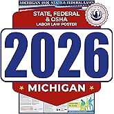 2026 Michigan State and Federal Labor Law Poster - OSHA Workplace Compliant - Mandatory Regulations Posting for Employees - All-in-One Required Compliance Posting 17" x 40" Laminated