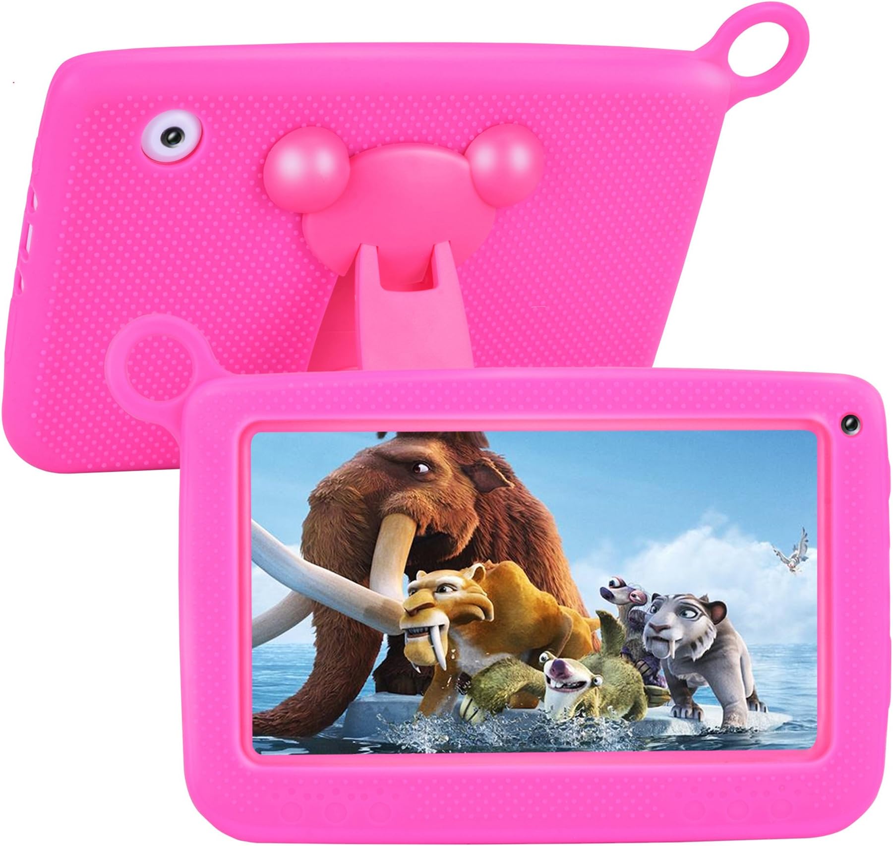 【UPGRADE 】TUFEN Best Tablet for Kids, 7'' HD Display with Silicone Case (1GB RAM + 8GB ROM, Android 6.0,Playstore, Youtube, Netflix, IWAWA,Wifi, bluetooth, Double Camera) (Q758-Pink)