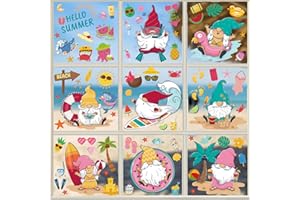 ADONISAON Summer Window Clings Decals Hawaii Static Window Stickers Beach Pool Party Window Stickers for Home Nursery Bathroom Glass Window Art Decorations 9sheets