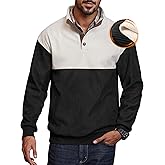 Herberton Men's Thermal Fleece-Lined Sweatshirt Textured Heavyweight Elbow Patches Pullover with Pocket (S-2XL)