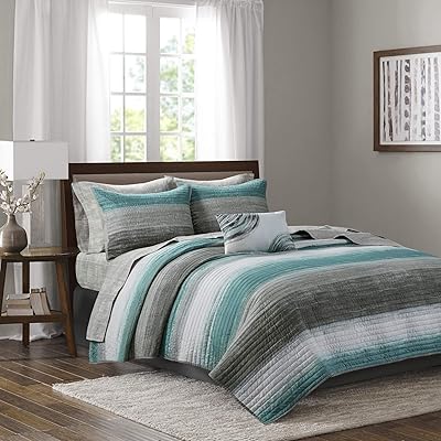 Madison Park Essentials Saben Reversible Coverlet & Cotton Set, Aqua