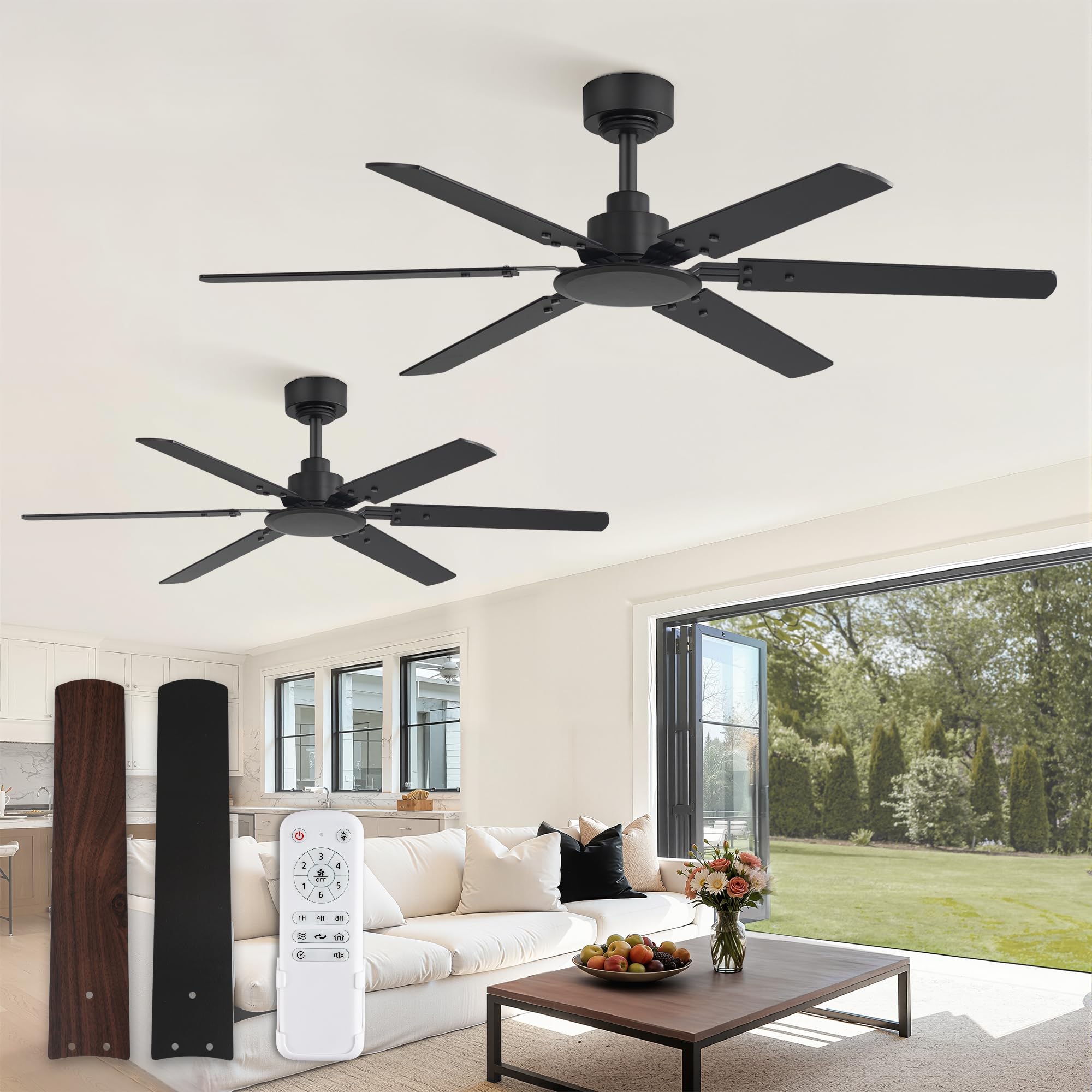 Photo 1 of ***FACTORY SEALED*** Fanbulous Ceiling Fan No Light, 48 Inch Indoor/Outdoor 6 Blades Ceiling Fan with Remote, 6-Speeds, Quiet Reversible DC Motor, Fans Without Light for Tilted Ceiling/Bedroom/Living Room/Patios, 2 Pack
