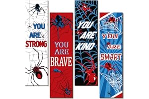 HyqehrtYazc 4 Pcs Spider Room Decor for Boys Inspirational Spider Sign Wooden Cartoon Art Prints Spider Theme Wall Decor for Kids Man Boys Bedroom Playroom Game Home Room Birthday Gifts, red