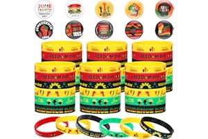 Retrowavy 120 Pcs Juneteenth Day Party Favors Include 60 Rubber Bracelets 60 Buttons Badges Pins, Happy Juneteenth Decorations Silicone Wristband Bracelets for African American 1865 Freedom Day
