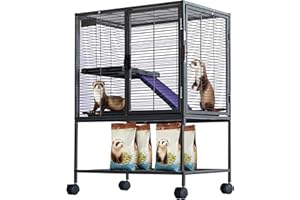 Garvee Metal Small Animal Cage,34 ''H Multi-Level Ferret Cage for Small Animals - Large Hamster Cage with Ramp, Extra Storage Stand, RemovableTray for Chinchilla, Rabbit, Guinea Pigs, Hedgehog, Gerbil