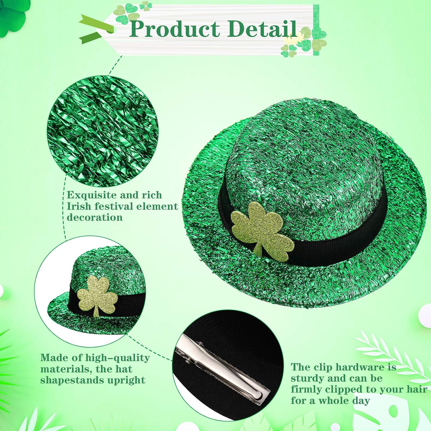 Chuangdi 6 Pieces St. Patrick's Day Party Hat Hairpins Leprechaun Hats Mini Hat Hair Clips Irish Green Accessories for Women Girls St. Patrick's Day Decorations - Image 4