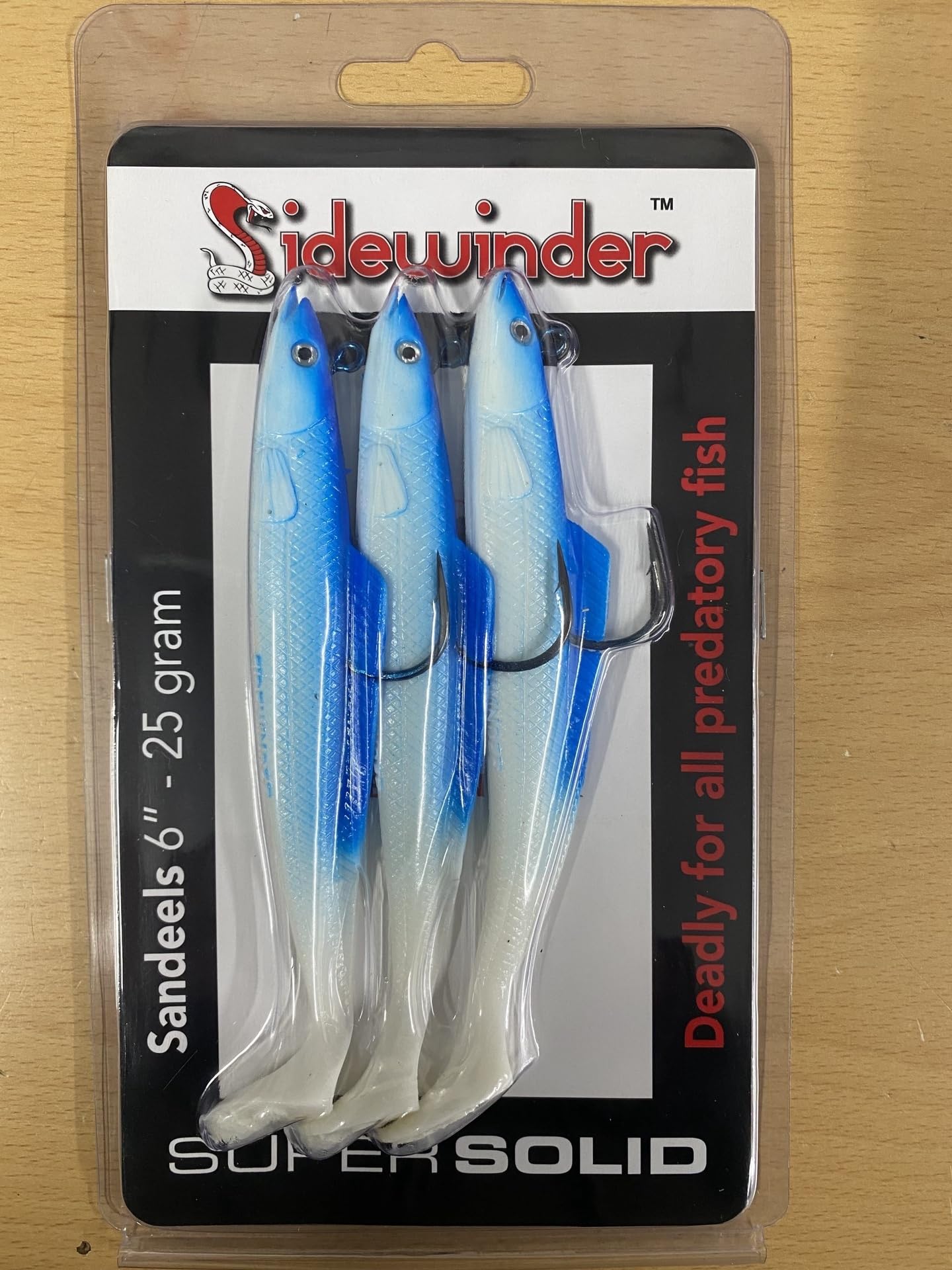 Sidewinder Sandal bait / fishing bait, 25 g, 15 cm (6 inch), 3 pieces, blue/white